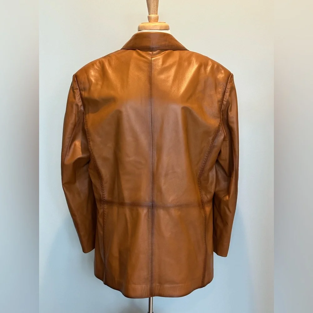 Marcello Sport Buckskin Leather Vintage Sport Jacket detailed Stitching Size XL